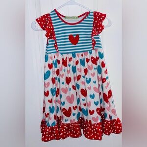 Millie Loves Lily Girls Heart Print Boutique Red Polka Dot Ruffle Twirl Dress